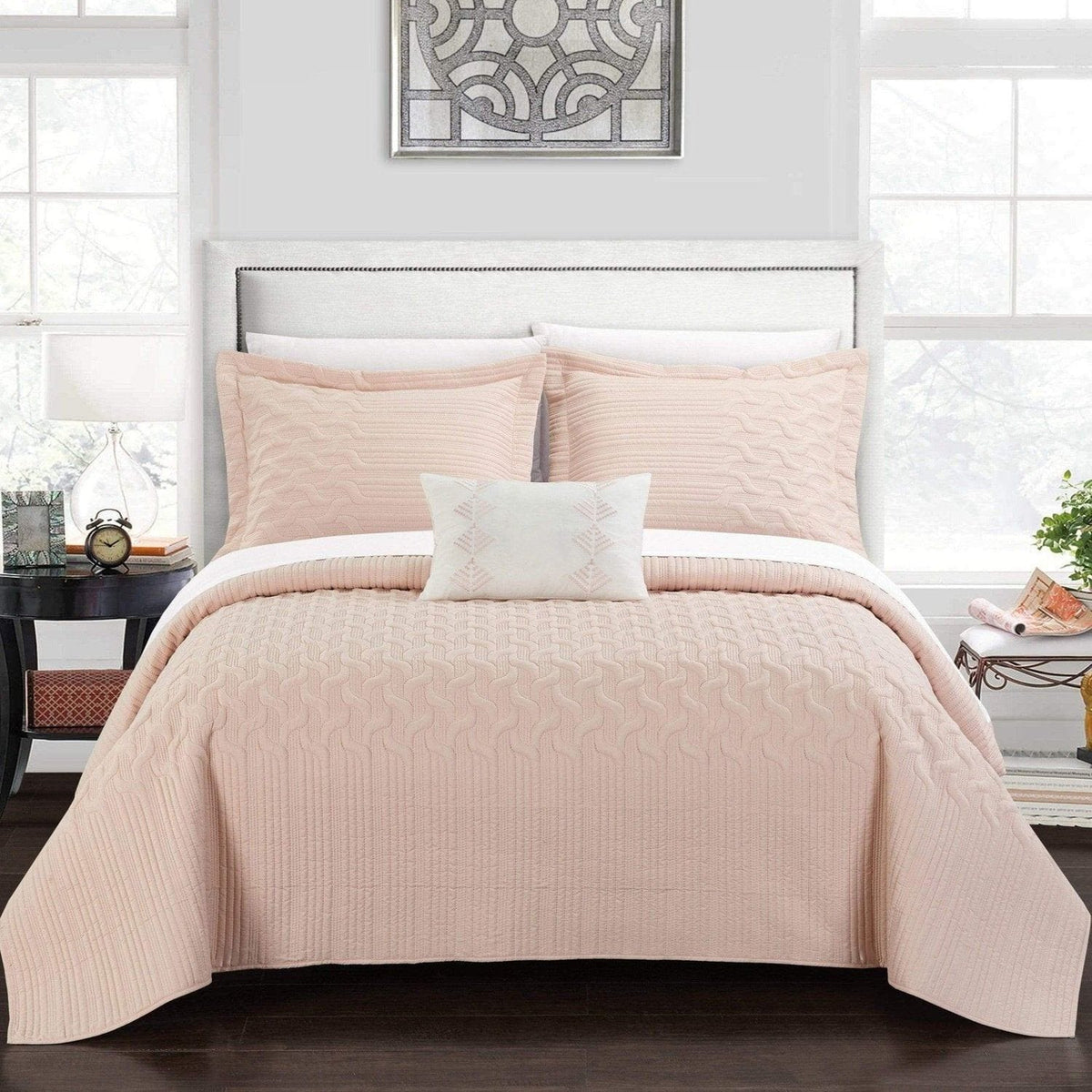 Chic Home Shalya 8 Piece Stitched Quilt Set Blush