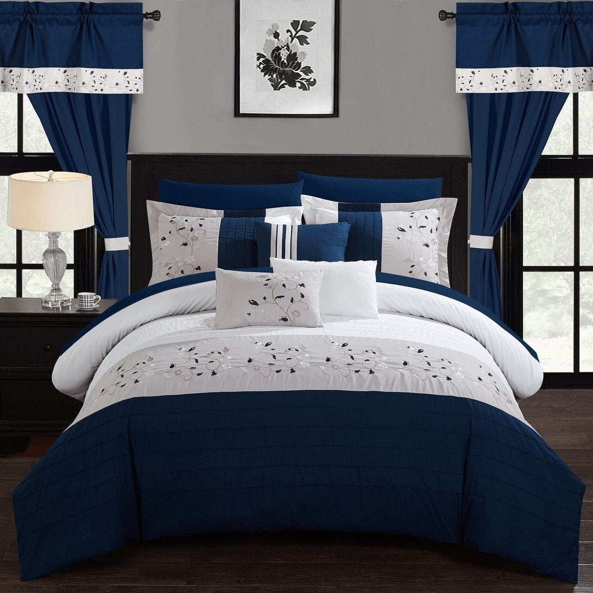 Chic Home Sonita 20 Piece Floral Comforter Set Navy