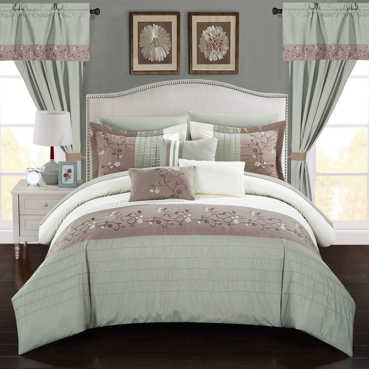 Chic Home Sonita 20 Piece Floral Comforter Set Sage