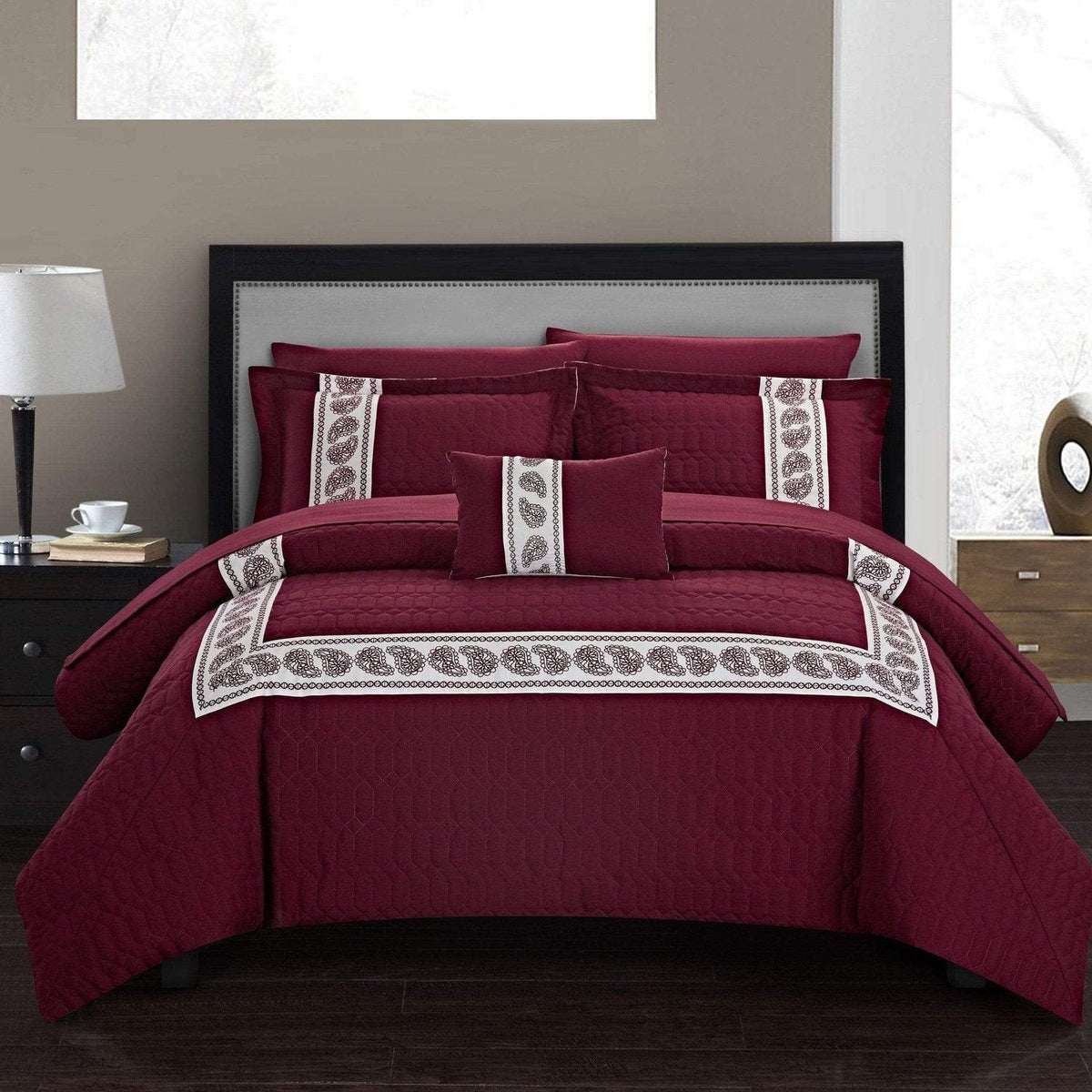 Chic Home Titian 8 Piece Paisley Comforter Set Burgundy