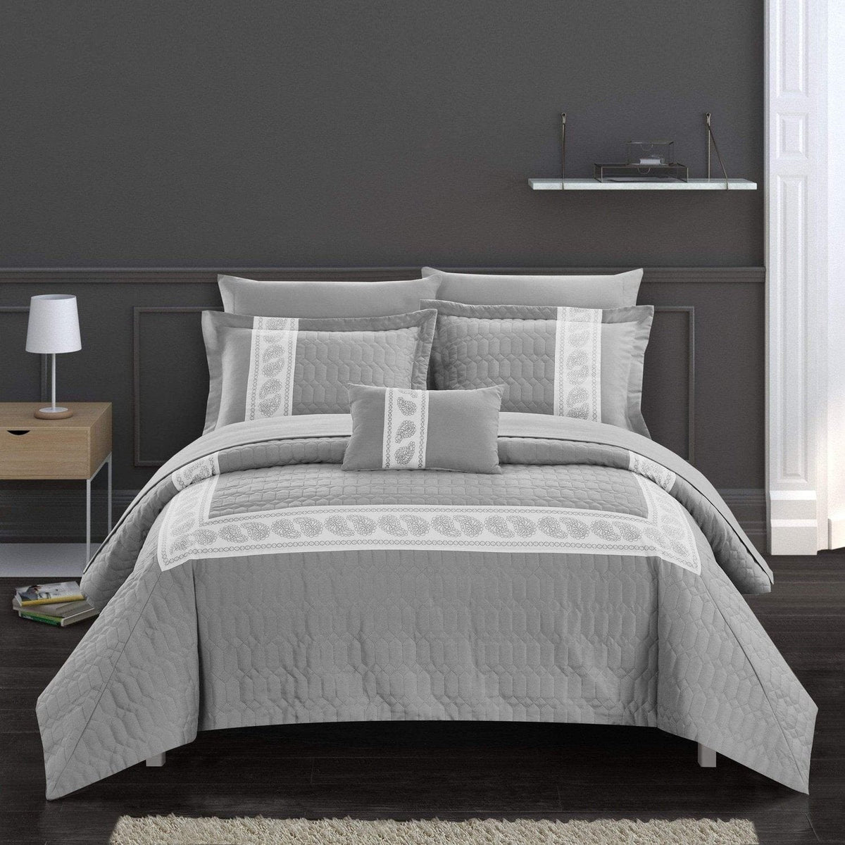 Chic Home Titian 8 Piece Paisley Comforter Set Grey