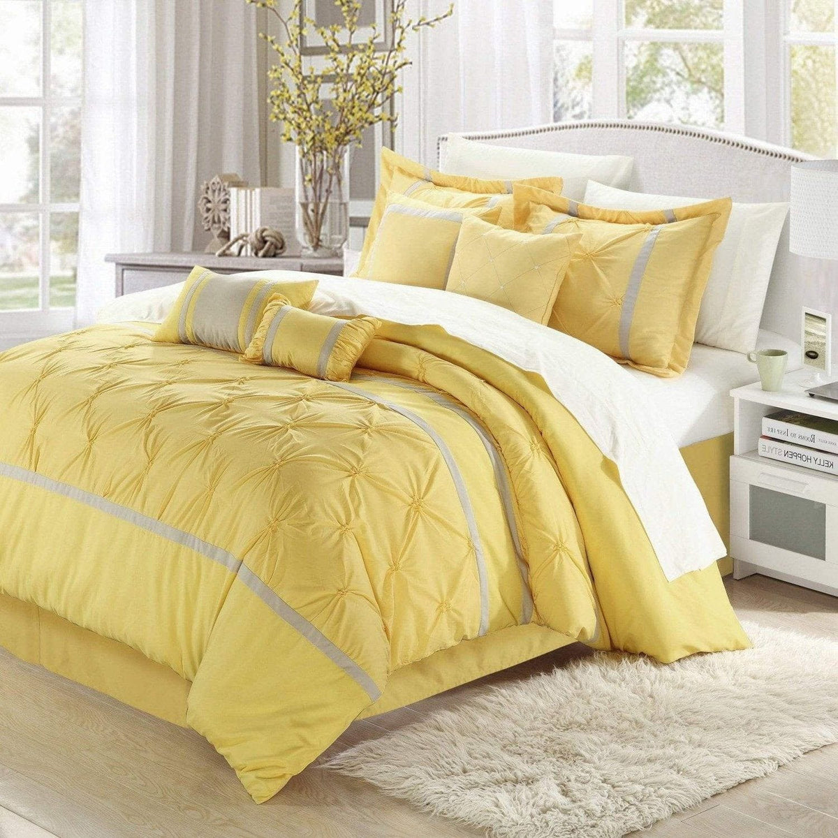 Chic Home Vermont 8 Piece Pinch Pleat Comforter Set Yellow