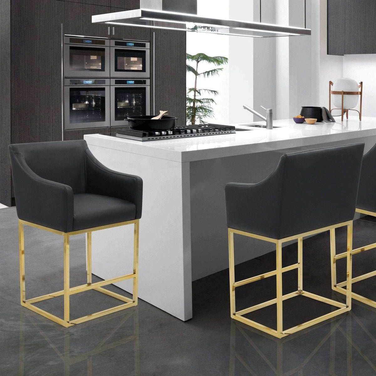 Iconic Home Bluebell Faux Leather Counter Stool Chair Gold Base Black