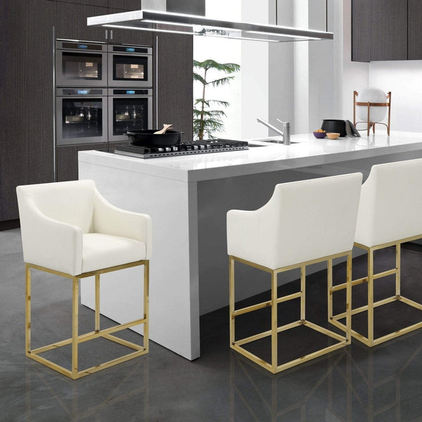 Iconic Home Bluebell Faux Leather Counter Stool Chair Gold Base Cream