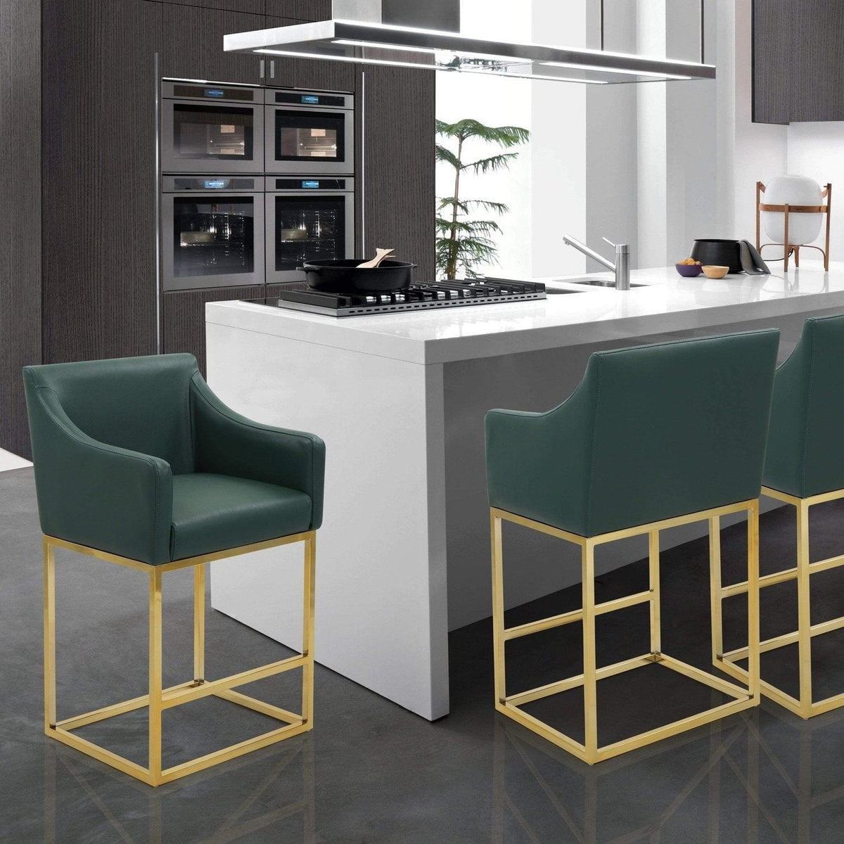 Iconic Home Bluebell Faux Leather Counter Stool Chair Gold Base Green