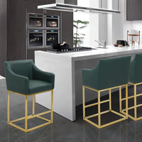 Iconic Home Bluebell Faux Leather Counter Stool Chair Gold Base Green