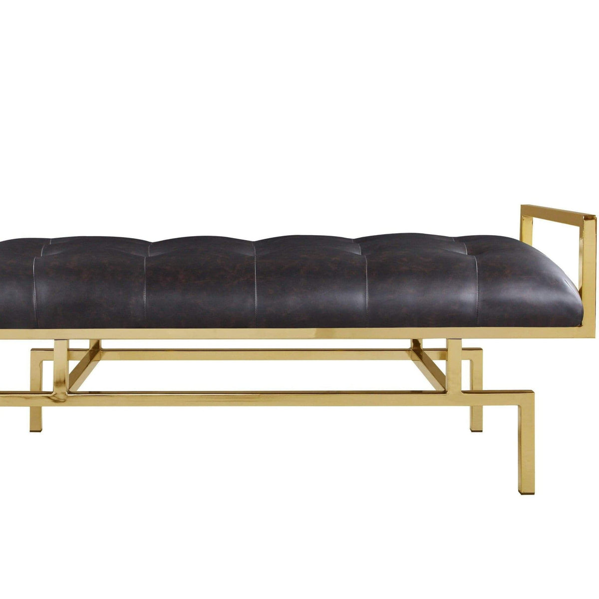 Iconic Home Bruno Tufted Faux Leather Bench Gold Metal Frame