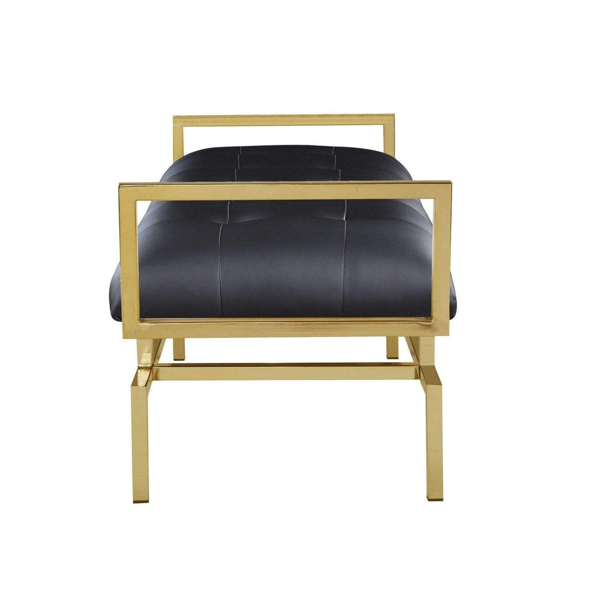 Iconic Home Bruno Tufted Faux Leather Bench Gold Metal Frame