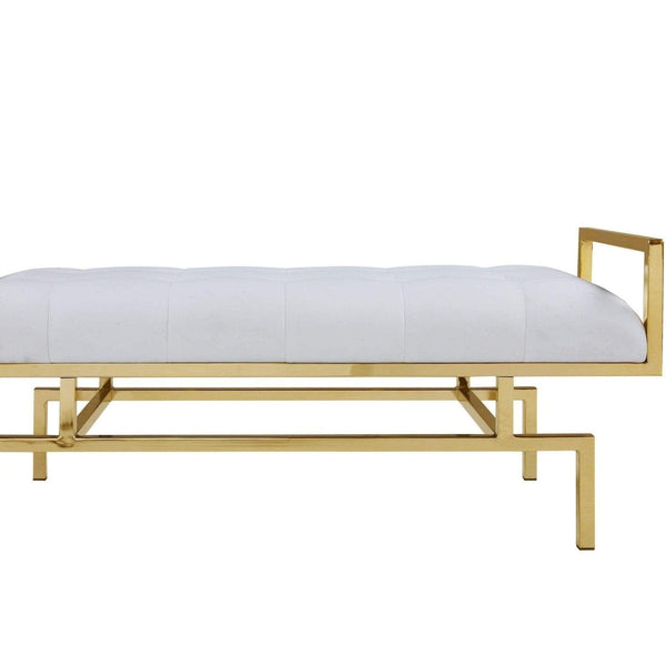 Iconic Home Bruno Tufted Faux Leather Bench Gold Metal Frame 