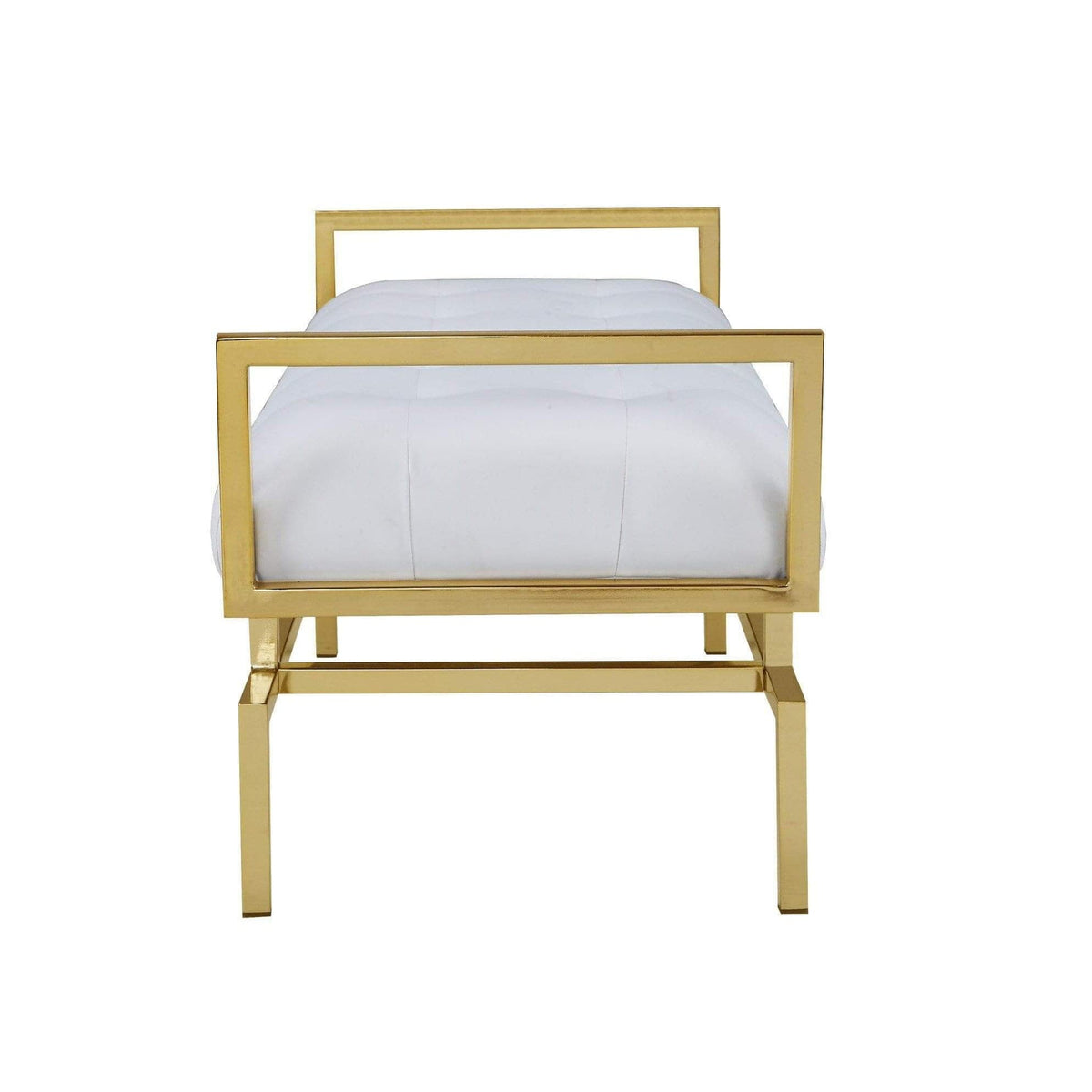 Iconic Home Bruno Tufted Faux Leather Bench Gold Metal Frame