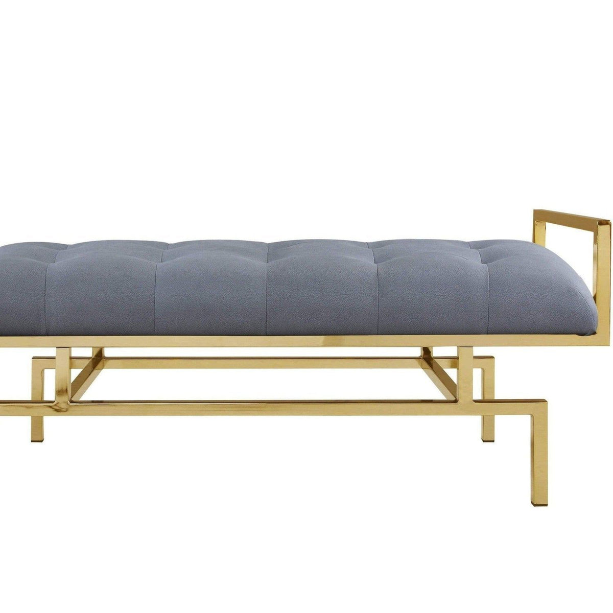 Iconic Home Bruno Tufted Faux Leather Bench Gold Metal Frame