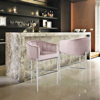 Iconic Home Cyrene Velvet Bar Stool Chair Chrome Base