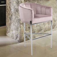 Iconic Home Cyrene Velvet Bar Stool Chair Chrome Base Blush