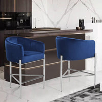 Iconic Home Cyrene Velvet Counter Stool Chair Chrome Base