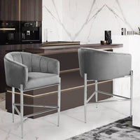 Iconic Home Cyrene Velvet Counter Stool Chair Chrome Base