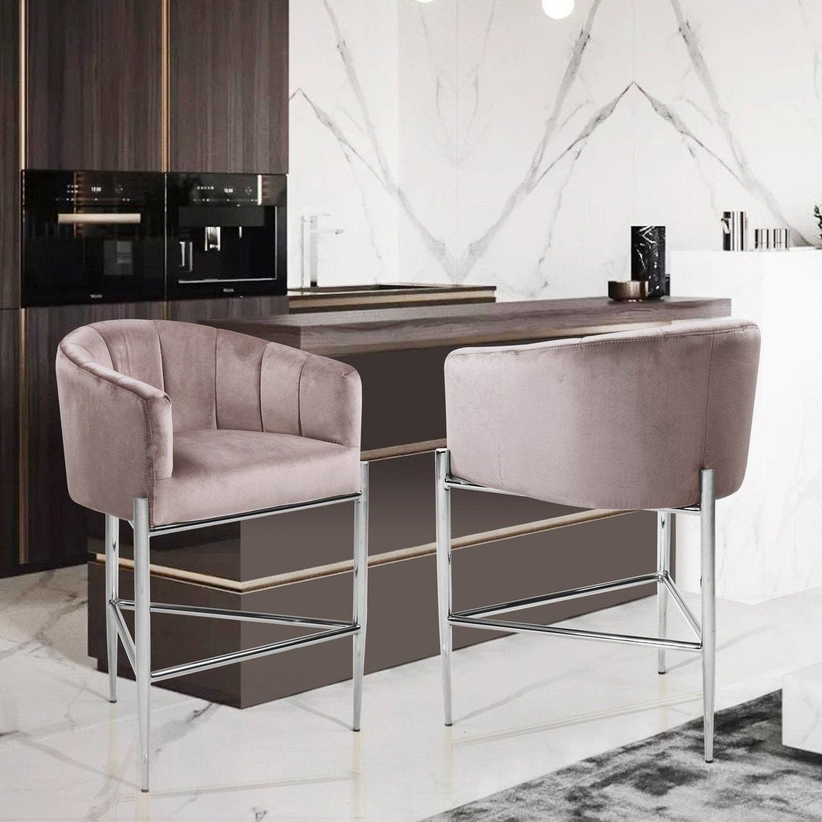 Iconic Home Cyrene Velvet Counter Stool Chair Chrome Base