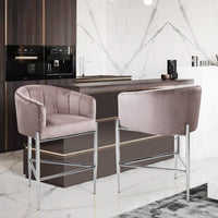 Iconic Home Cyrene Velvet Counter Stool Chair Chrome Base
