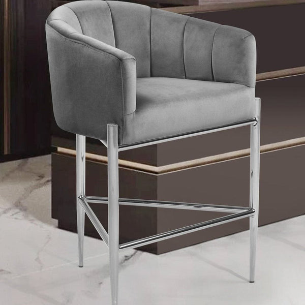 Iconic Home Cyrene Velvet Counter Stool Chair Chrome Base Silver