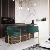 Iconic Home Cyrene Velvet Counter Stool Chair Gold Base Green