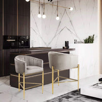 Iconic Home Cyrene Velvet Counter Stool Chair Gold Base Taupe