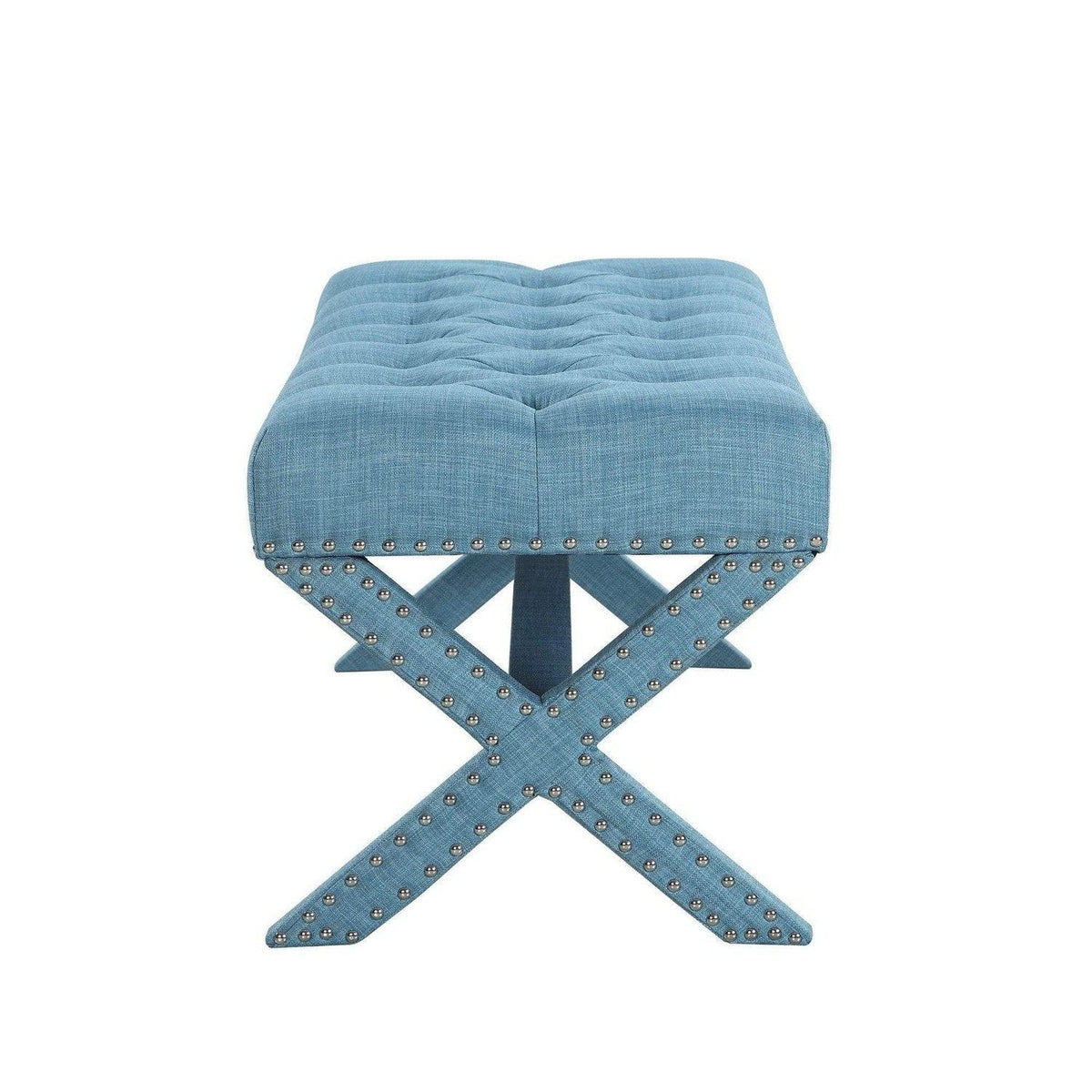 Iconic Home Dalit Tufted Linen Bench X-Frame
