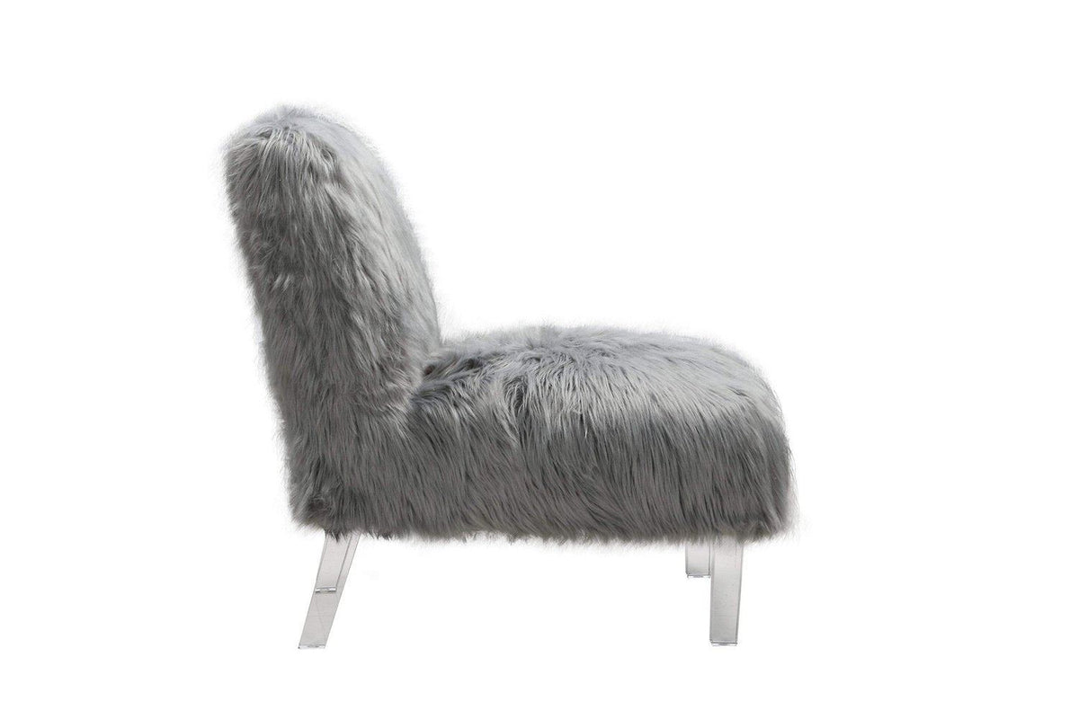 Iconic Home Fabio Faux Fur Accent Side Chair Acrylic Legs