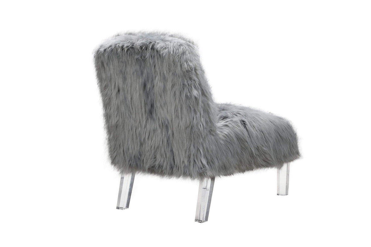 Iconic Home Fabio Faux Fur Accent Side Chair Acrylic Legs