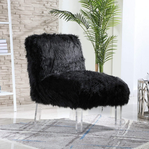 Iconic Home Fabio Faux Fur Accent Side Chair Acrylic Legs Black