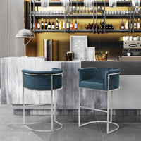 Iconic Home Finley Velvet Bar Stool Chair Chrome Base