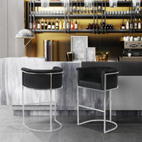 Iconic Home Finley Velvet Bar Stool Chair Chrome Base