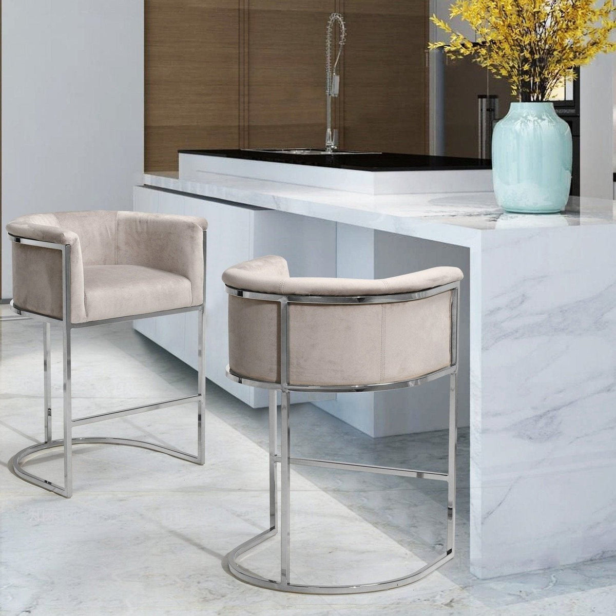 Iconic Home Finley Velvet Counter Stool Chair Chrome Base
