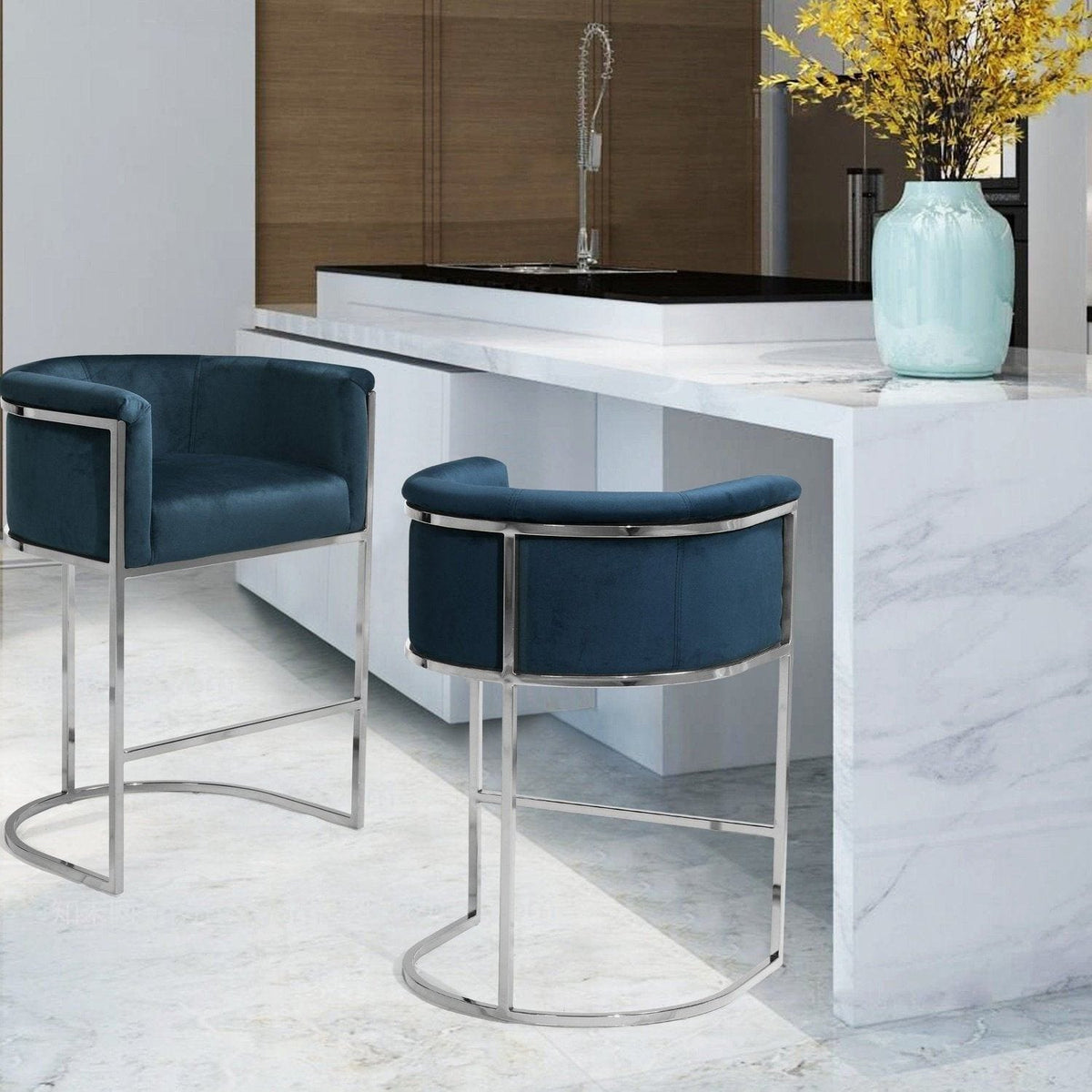 Iconic Home Finley Velvet Counter Stool Chair Chrome Base