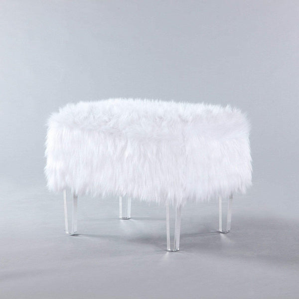 Iconic Home Fiorino Faux Fur Ottoman Bench Acrylic Legs