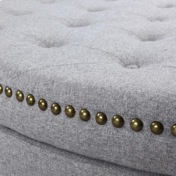 Iconic Home Jacqueline Tufted Linen Storage Ottoman Bench