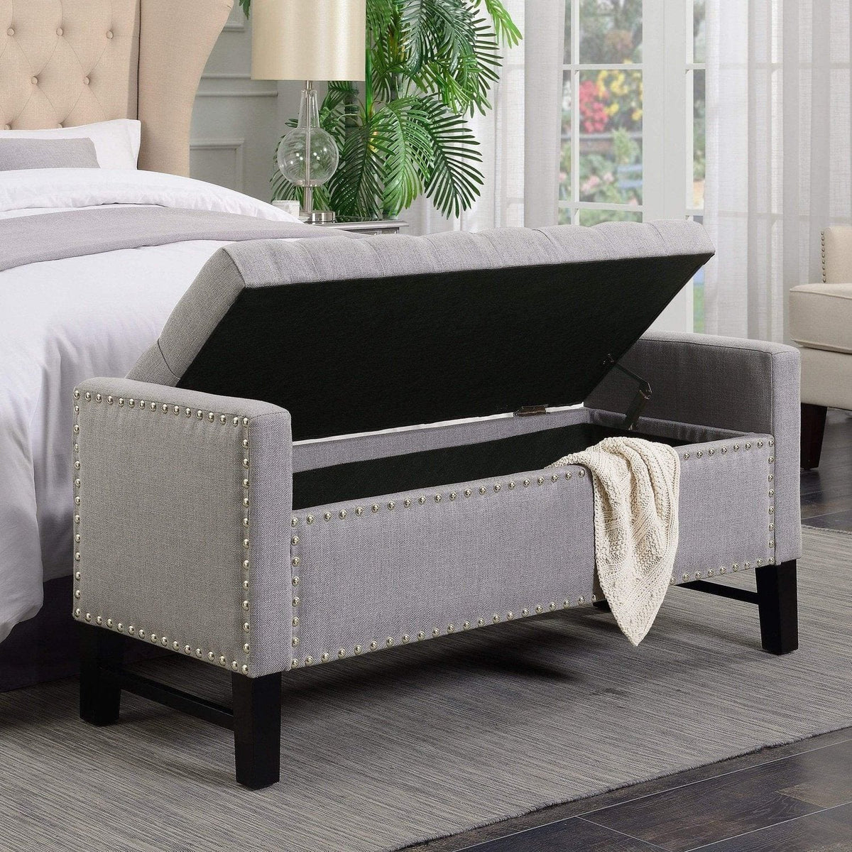 Iconic Home Lance Tufted Linen Storage Bench