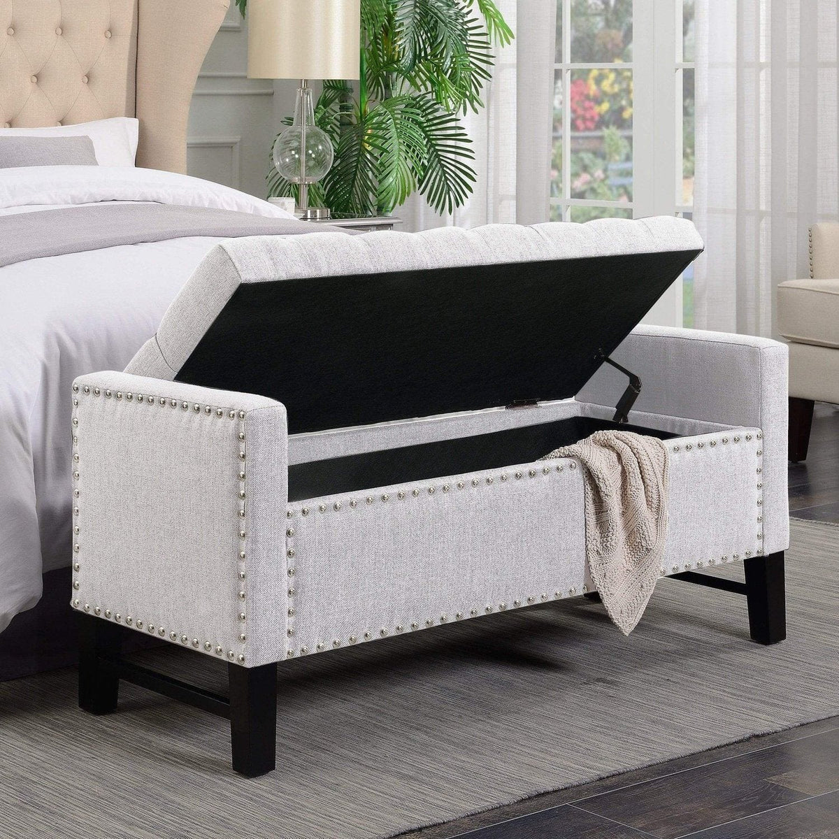 Iconic Home Lance Tufted Linen Storage Bench