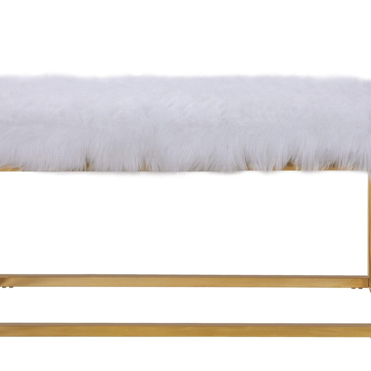 Iconic Home Marilyn Faux Fur Ottoman Bench Gold Metal Frame