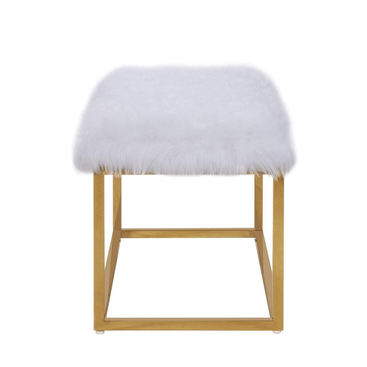 Iconic Home Marilyn Faux Fur Ottoman Bench Gold Metal Frame