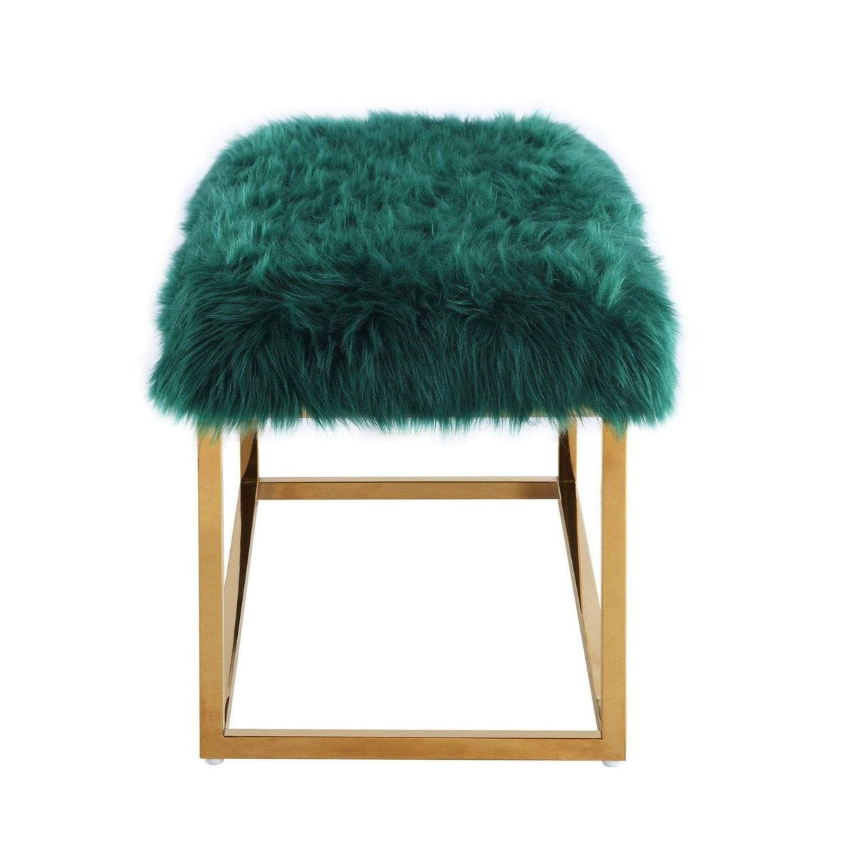 Iconic Home Marilyn Faux Fur Ottoman Bench Gold Metal Frame
