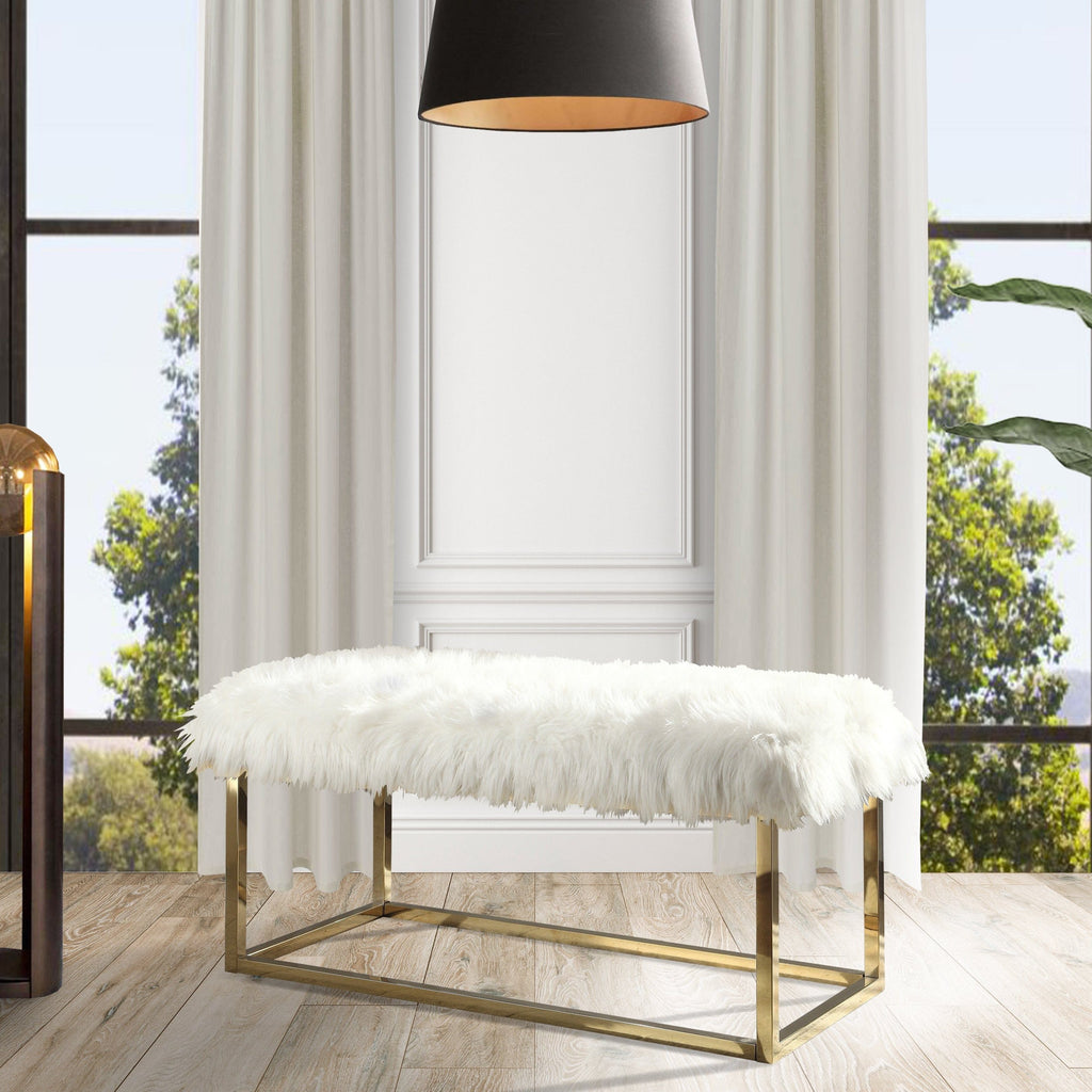 Iconic Home Marilyn Faux Fur Ottoman Bench TheChicHomeStore Chic