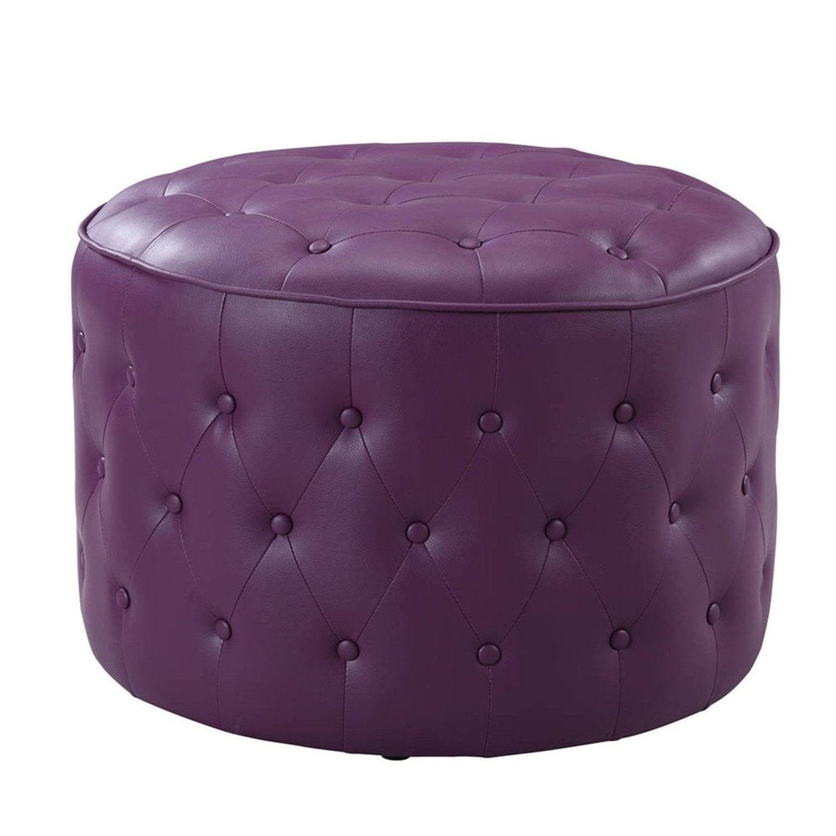 Iconic Home Marley Tufted Faux Leather Round Ottoman Pouf