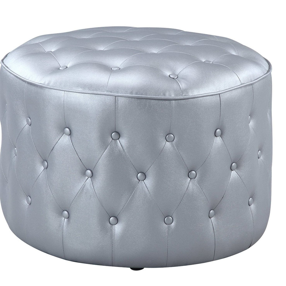 Iconic Home Marley Tufted Faux Leather Round Ottoman Pouf