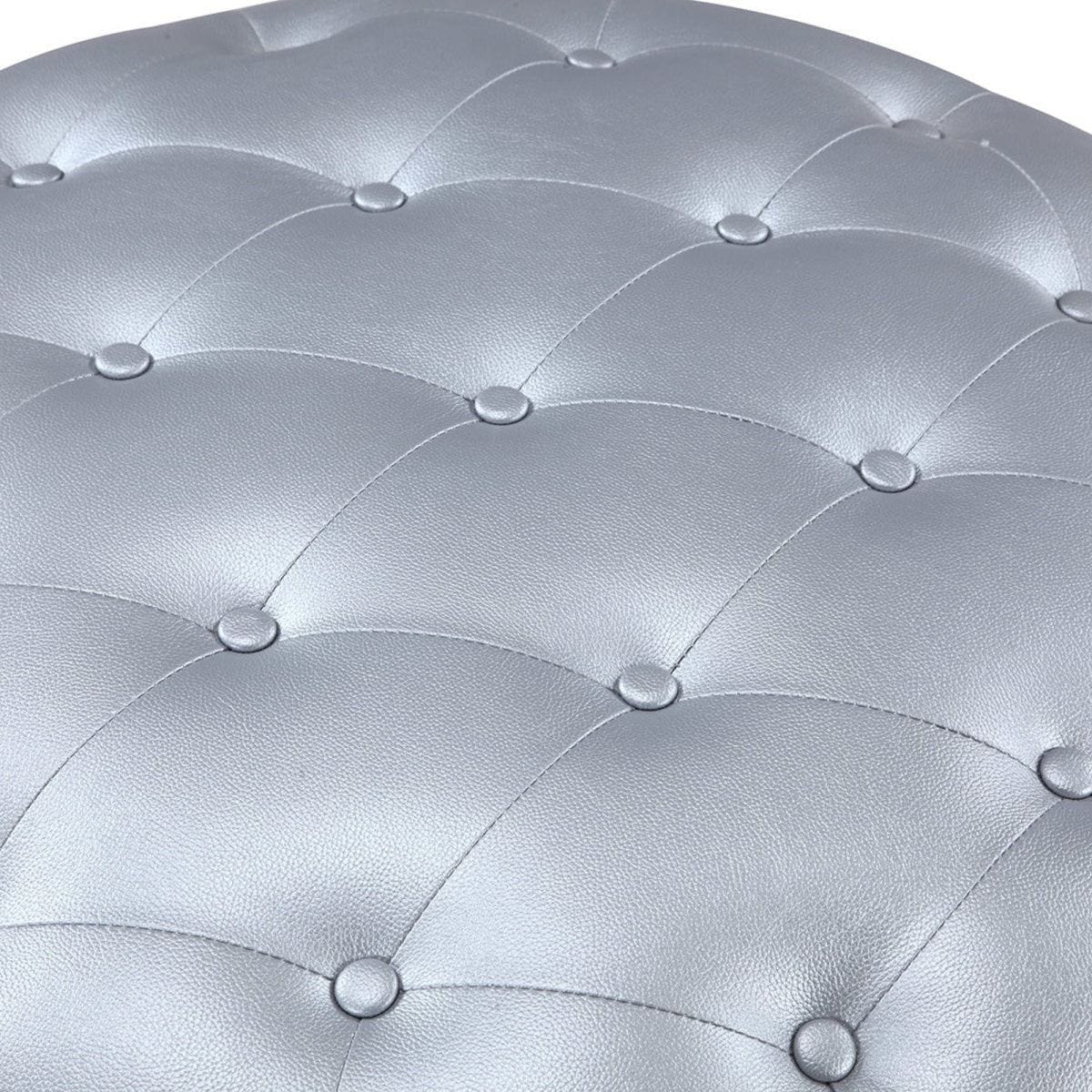 Iconic Home Marley Tufted Faux Leather Round Ottoman Pouf