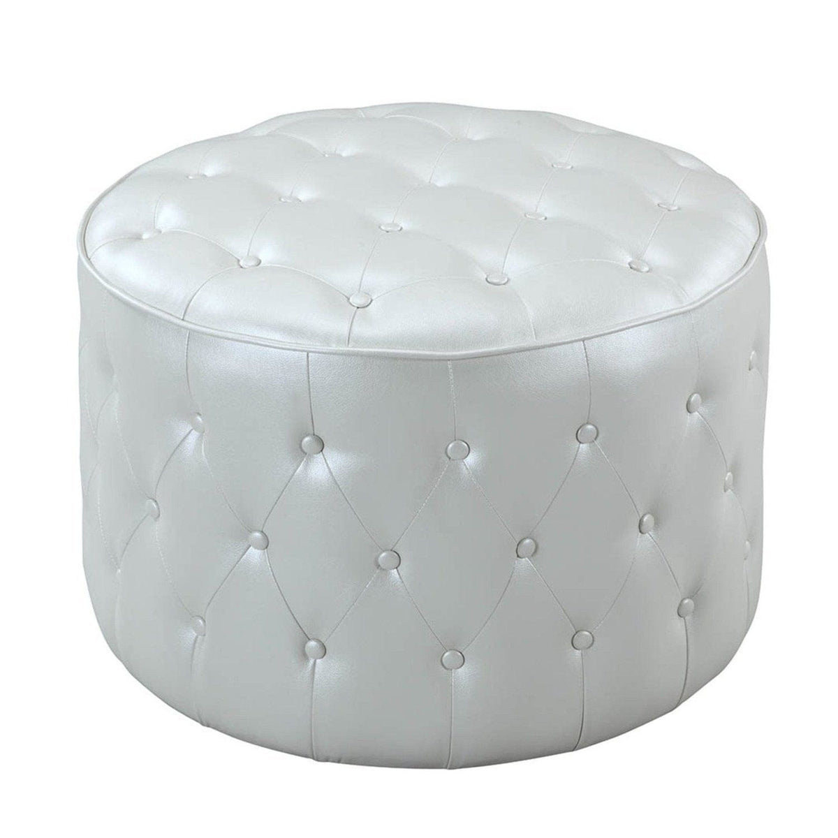 Iconic Home Marley Tufted Faux Leather Round Ottoman Pouf