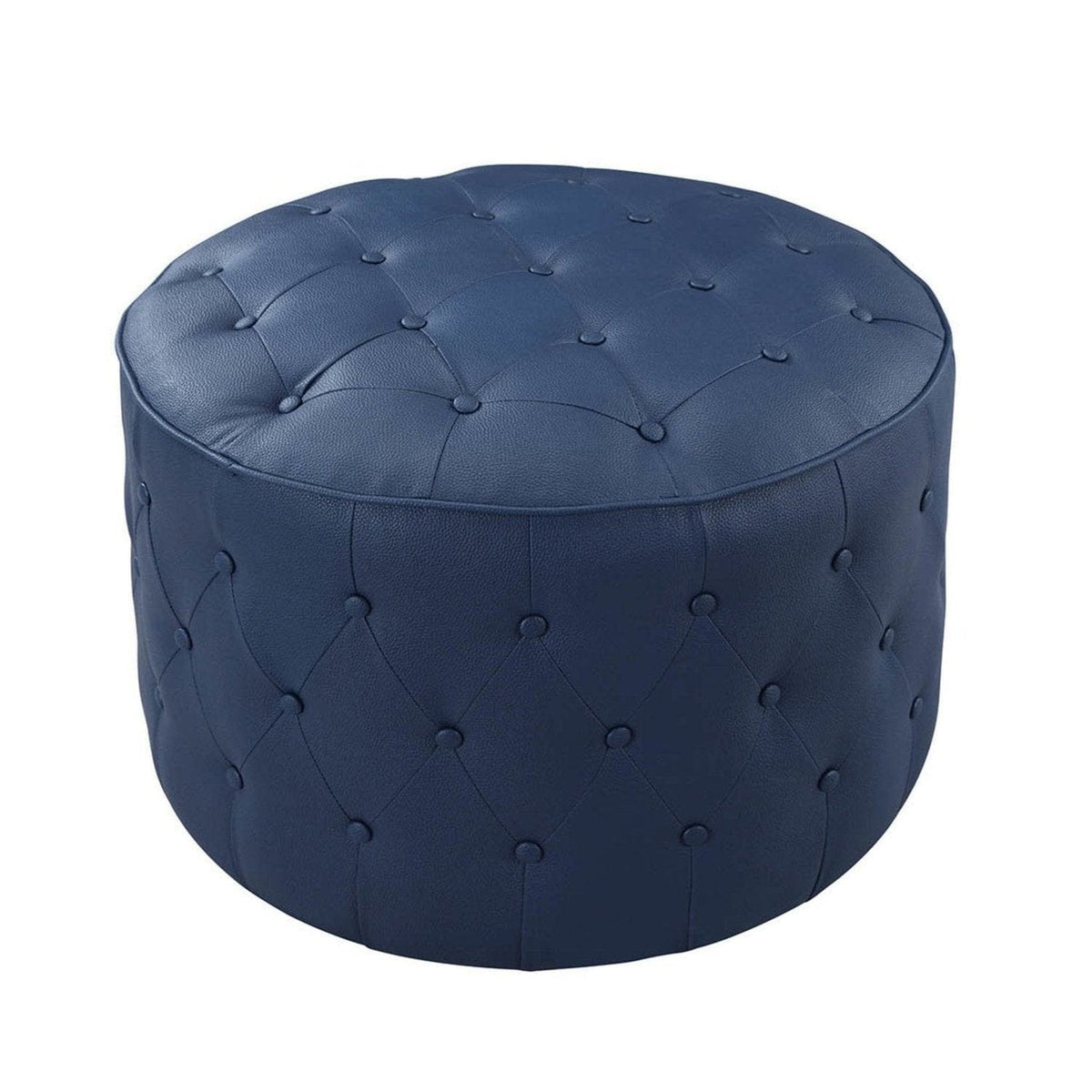 Iconic Home Marley Tufted Faux Leather Round Ottoman Pouf