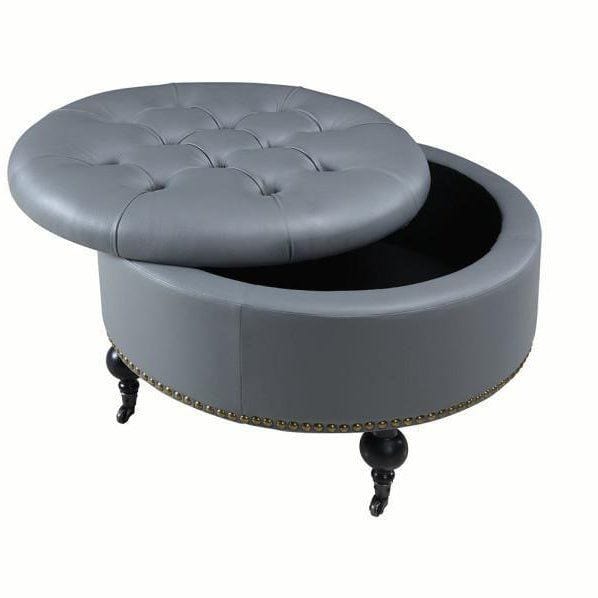 Iconic Home Mona Tufted Faux Leather Round Storage Ottoman