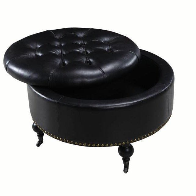 Iconic Home Mona Tufted Faux Leather Round Storage Ottoman