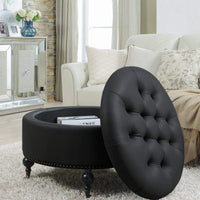 Iconic Home Mona Tufted Faux Leather Round Storage Ottoman
