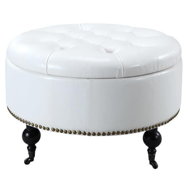 Iconic Home Mona Tufted Faux Leather Round Storage Ottoman
