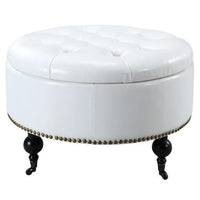 Iconic Home Mona Tufted Faux Leather Round Storage Ottoman